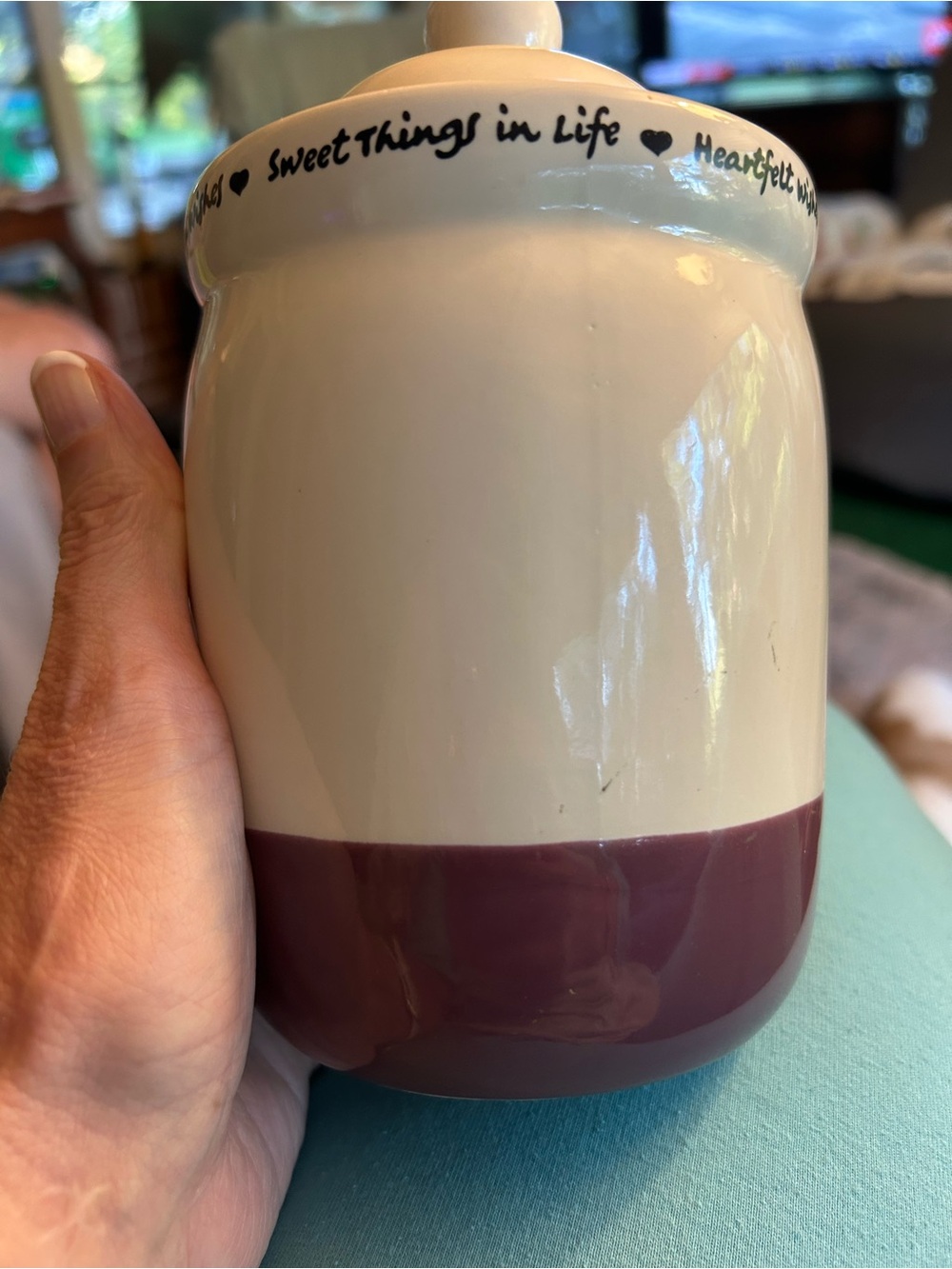 Home Two-Tone Ceramic Candle Canister — Cream and Plum BlackBerry Cobbler